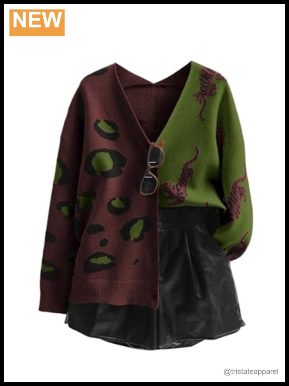 Leopard Tiger Print Cardigan V Neck Long Sleeve Button Down Drop Shoulder Loose